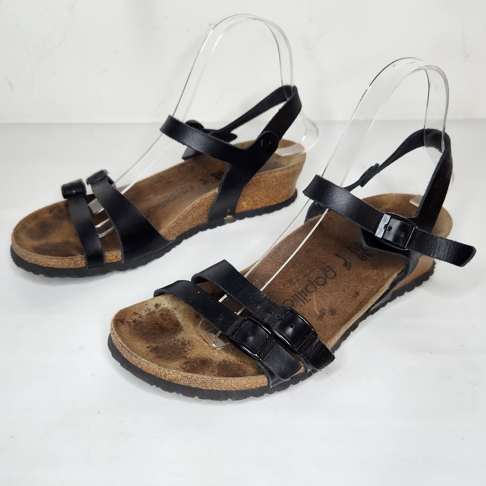 Birkenstock Papillio Lana Womens EU 38 US 7 Narrow Black Leather Cork Sandals